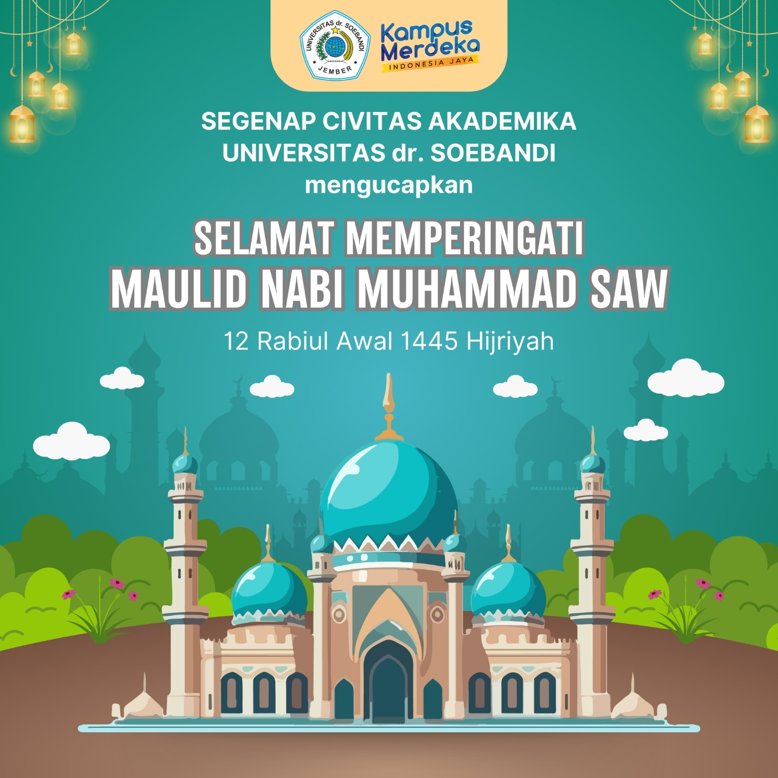 Read more about the article Segenap Civitas Akademika Universitas dr. Soebandi mengucapkan Selamat Memperingati Maulid Nabi Muhammad SAW 12 Rabiul Awal 1445 Hijriah